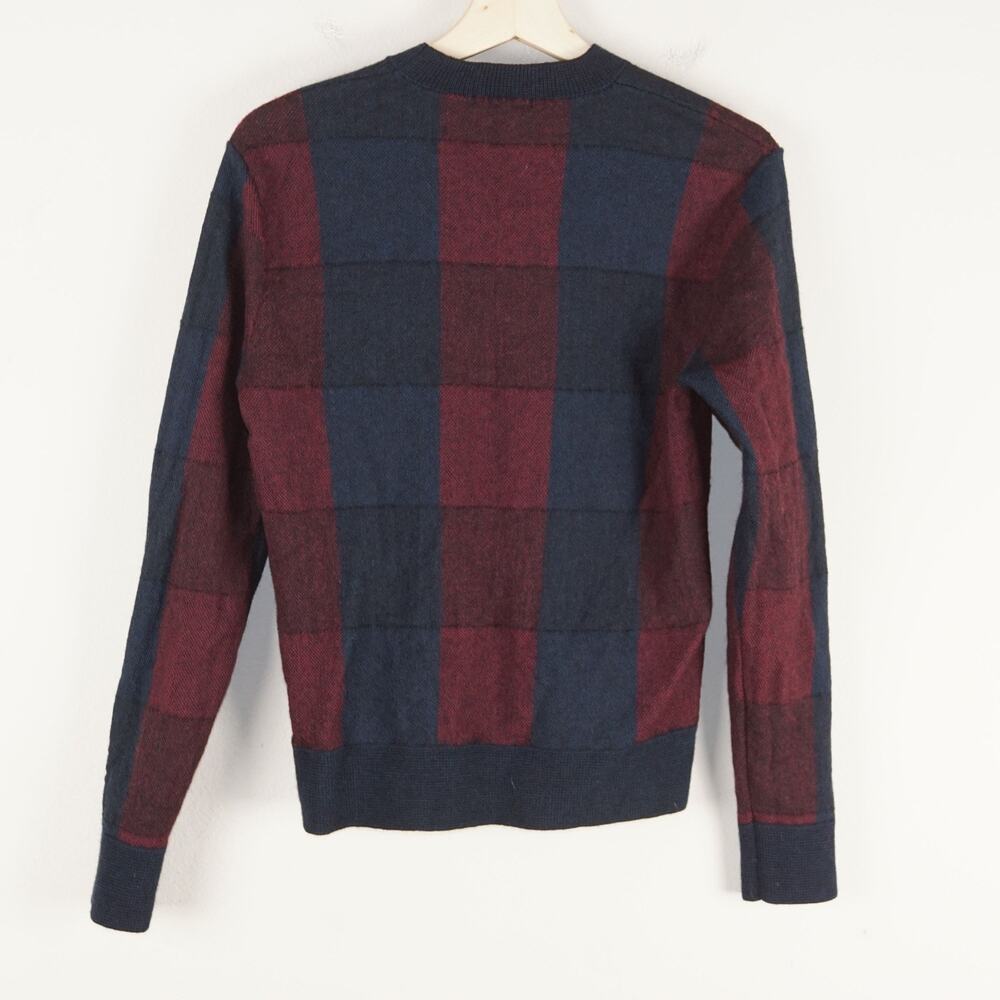 Uniqlo U Crew Neck Check 100% Wool Pullover Red Blue Sweater Mens Sz S - Picture 2 of 7